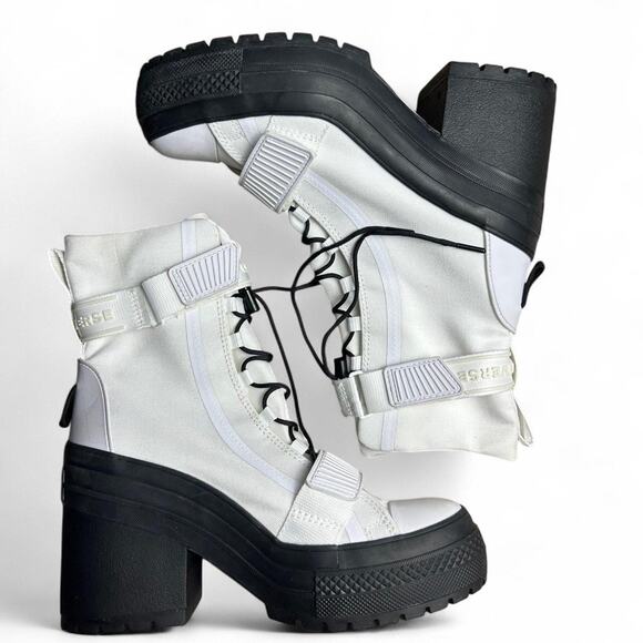 White Converse size 7 Platform Boots - High Top Chunky Sole Sneaker Boots - Picture 2 of 7